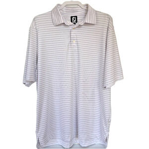 FootJoy Men's Golf Dry-Fit Polo Shirt, White with Blue Stripes, Size Large